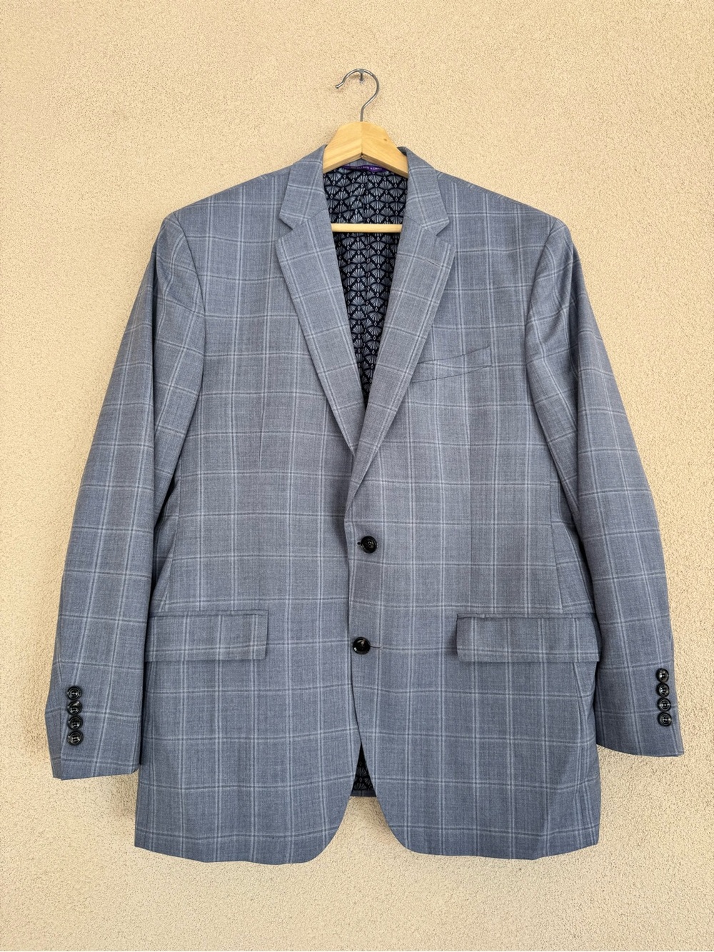 Ted Baker London Endurance "Jay CT" Grey Plaid 100% Wool Blazer Sz 44R